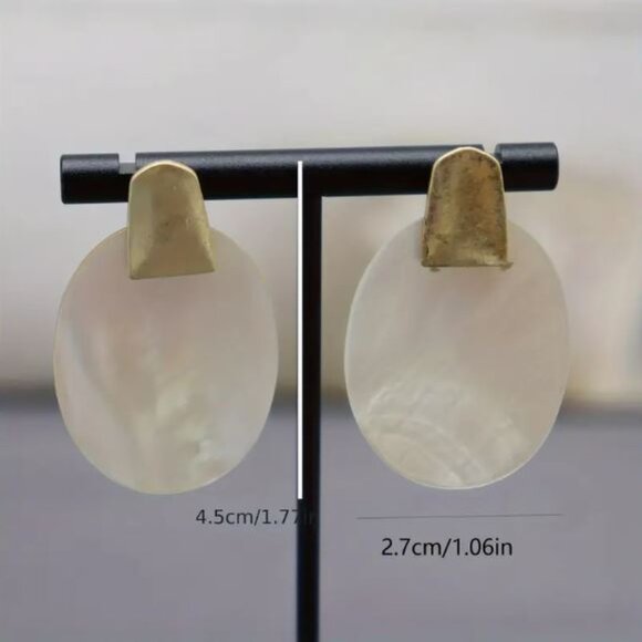 NEW Mersie Gold and White Mother of Pearl Shell Minimalist Statement Earrings - Picture 4 of 4